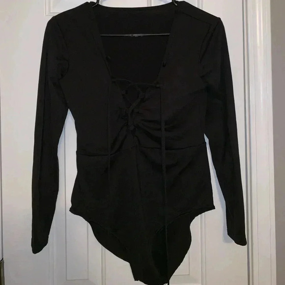 Tops - Black Lace Up Bodysuit